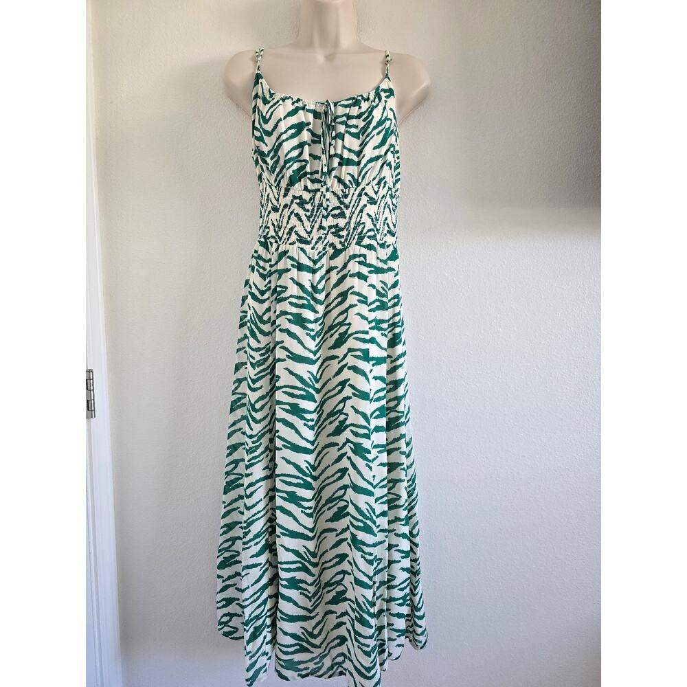 Reformation Bran Milkmaid Midi Dress Size 12 Kelly Green White Zebra Print - Picture 3 of 10